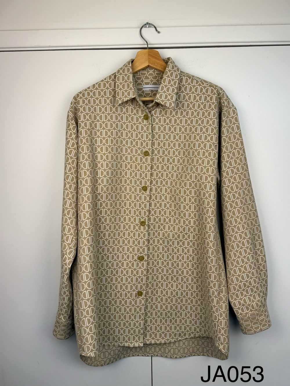 Boutique Taupe Cream Geometric Embroidered Button Down Shirt